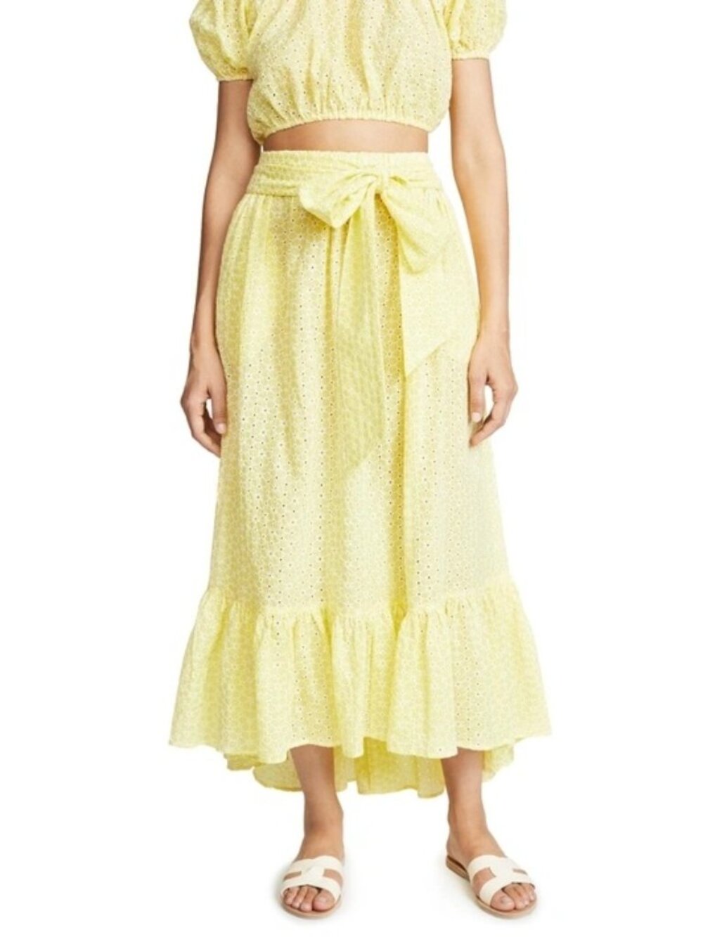 LISA MARIE FERNANDEZ Nicole Eyelet Maxi Skirt Sz 0 XS  Lemon ASO Beyonce
